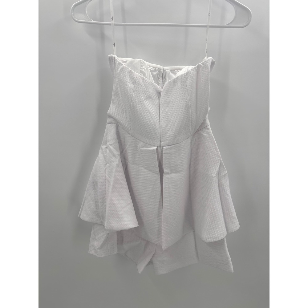 Lulus Where you are White Strapless Peplum Romper Notched Sweetheart Bridal XS - Picture 6 of 9